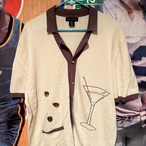 Vintage Y2K Art of Rhetoric Martini Cocktail Knit Polo Shirt Mens XL Retro Loung